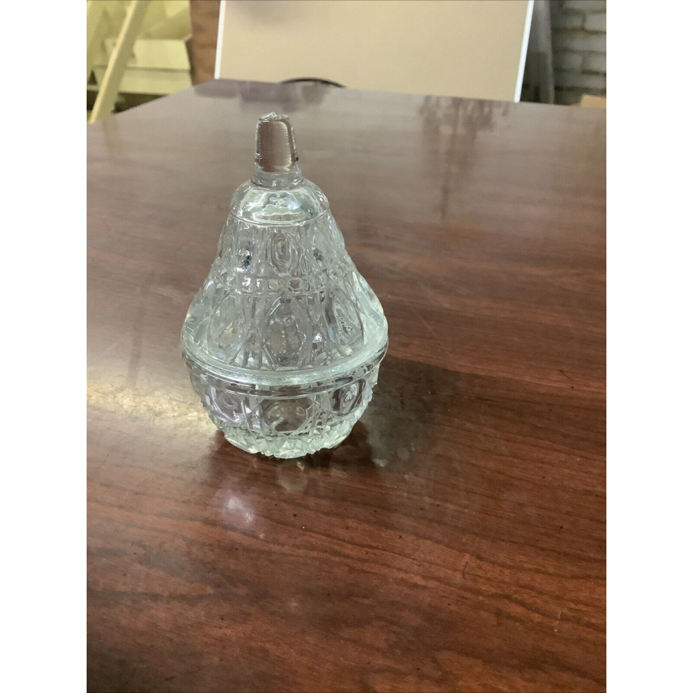 Anna Hutte Lead Crystal Pear Shaped Trinket Holder With Lid Vintage 4.25” - Picture 2 of 5